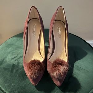 Charles by Charles David Women's Burgundy Suede Pointed-Toe Pumps with Pom